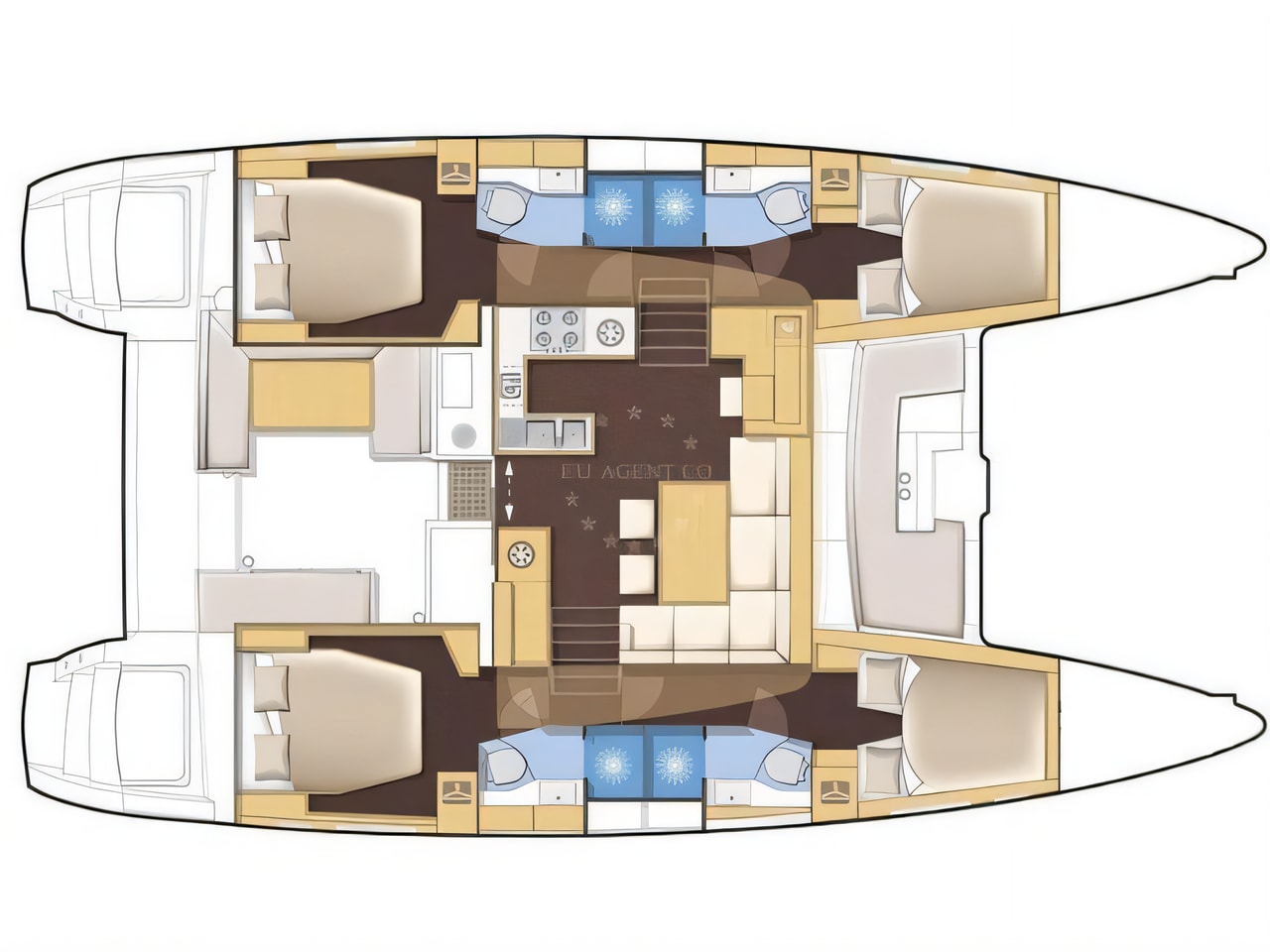 Interior of Lagoon 450 catamaran with 6 cabins Croatia yacht charter