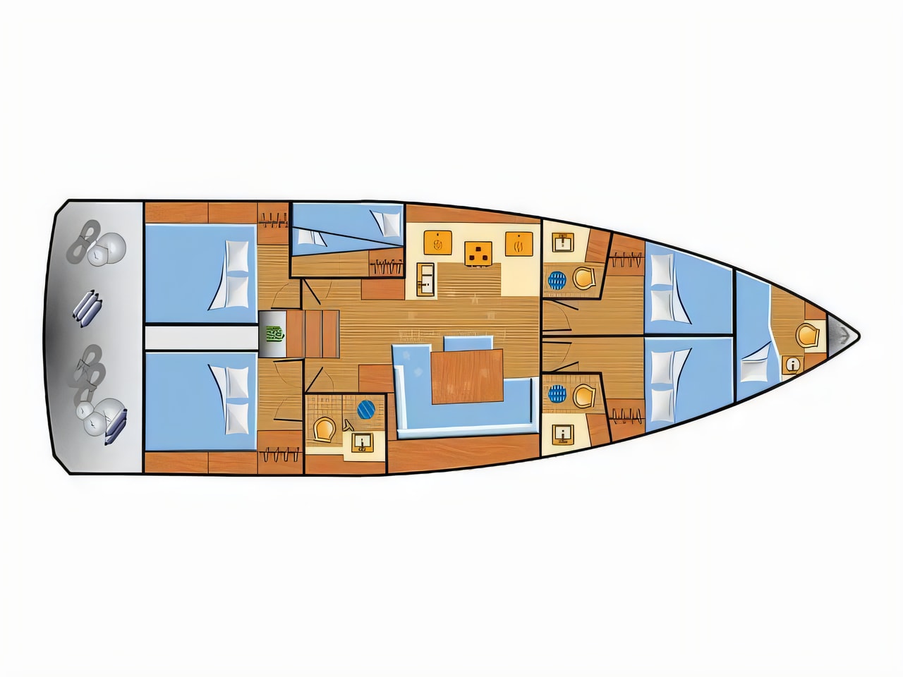 Interior of Sun Odyssey 490 sail boat with 5 cabins Croatia yacht charter