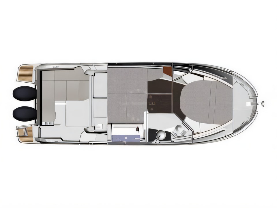 Layout of Merry Fisher 895 motor boat with 2 cabins Croatia yacht charter