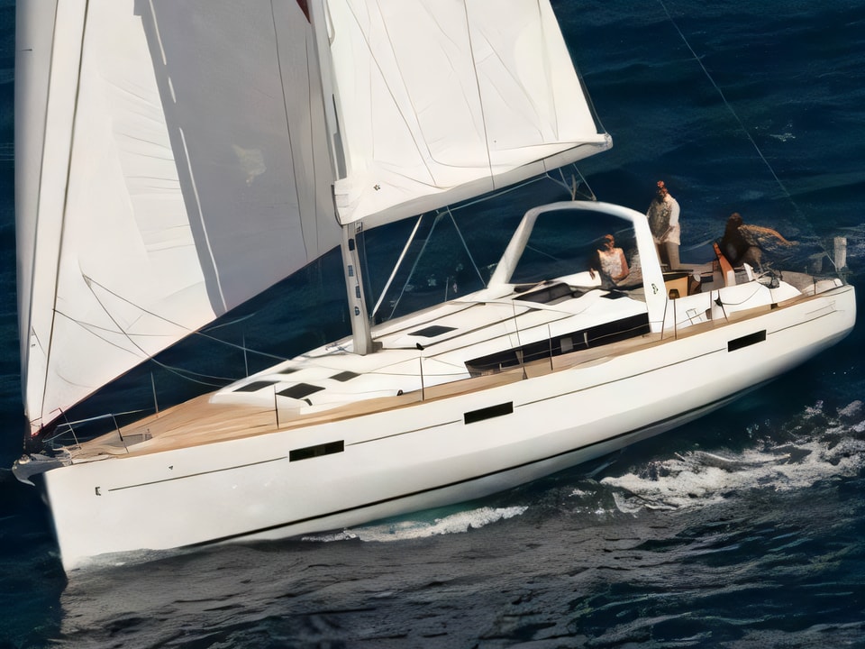 Exterior overview of Oceanis 45 sail boat for charter from Kastela Gomilica Marina in the Sibenik sailing area Croatia