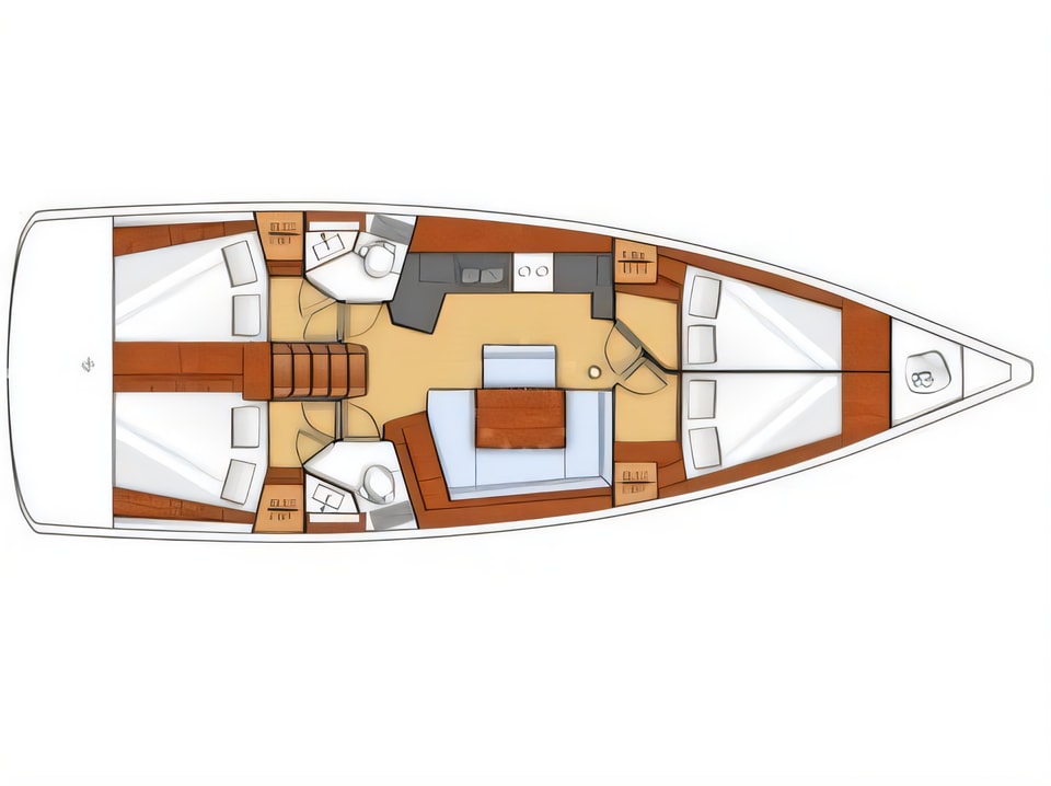 Layout of Oceanis 45 sail boat with 4 cabins Croatia yacht charter