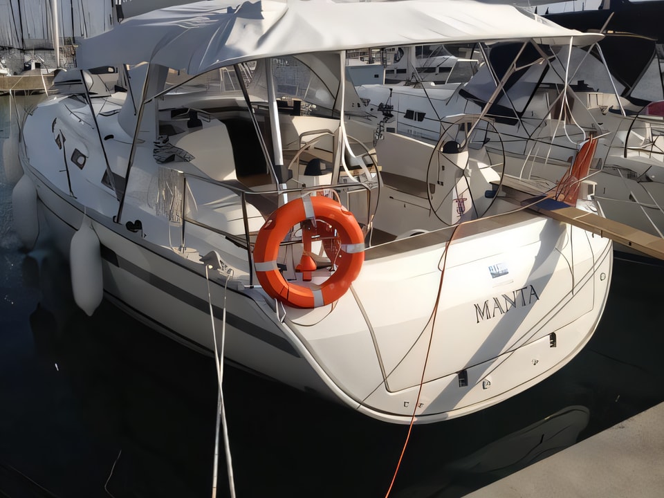 Exterior overview of Bavaria Cruiser 40 sail boat for charter from Sukosan Marina Dalmacija in the Kornati sailing area Croatia