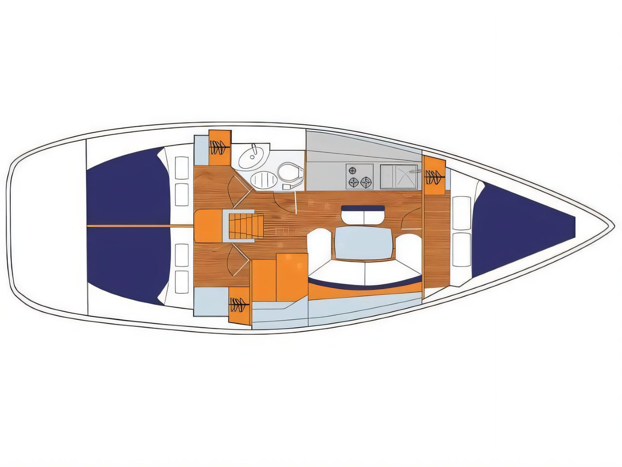 Interior of Sunsail 38 sail boat with 3 cabins Croatia yacht charter