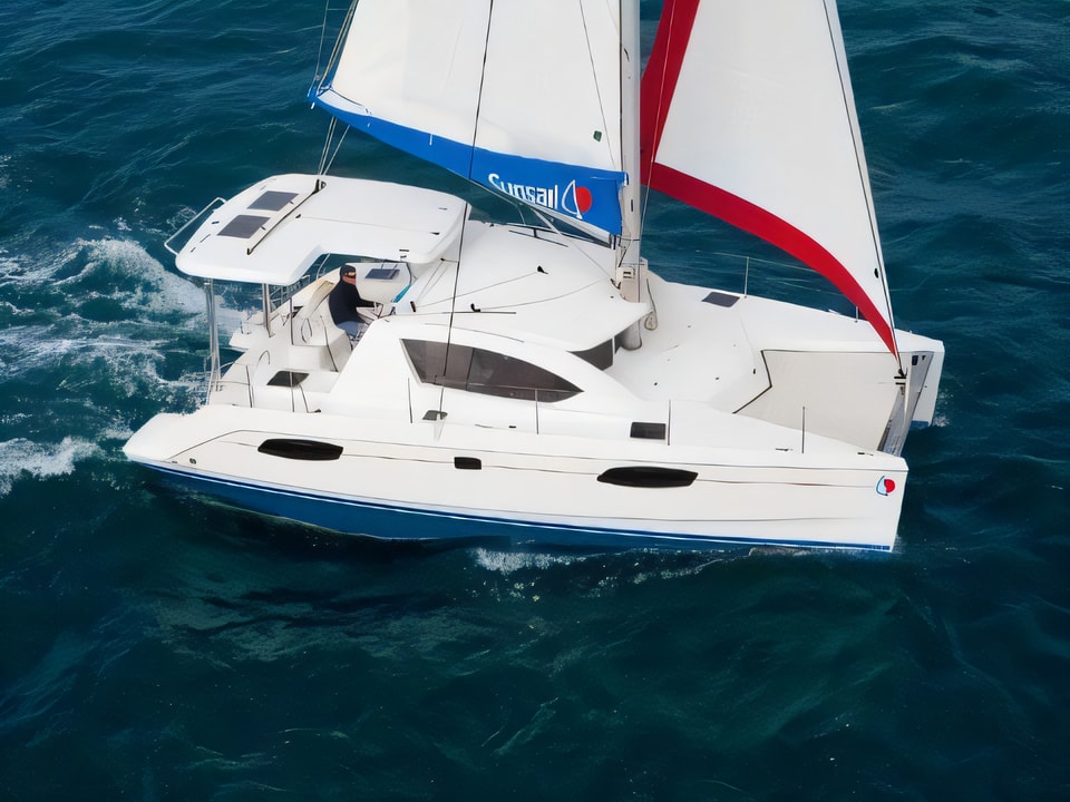 Exterior overview of Sunsail 404 catamaran for charter from Agana Marina in the Split sailing area Croatia
