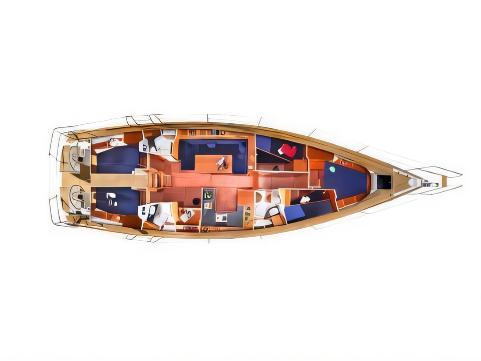 Layout of Bavaria 51 BT '09 sail boat with 5 cabins Croatia yacht charter