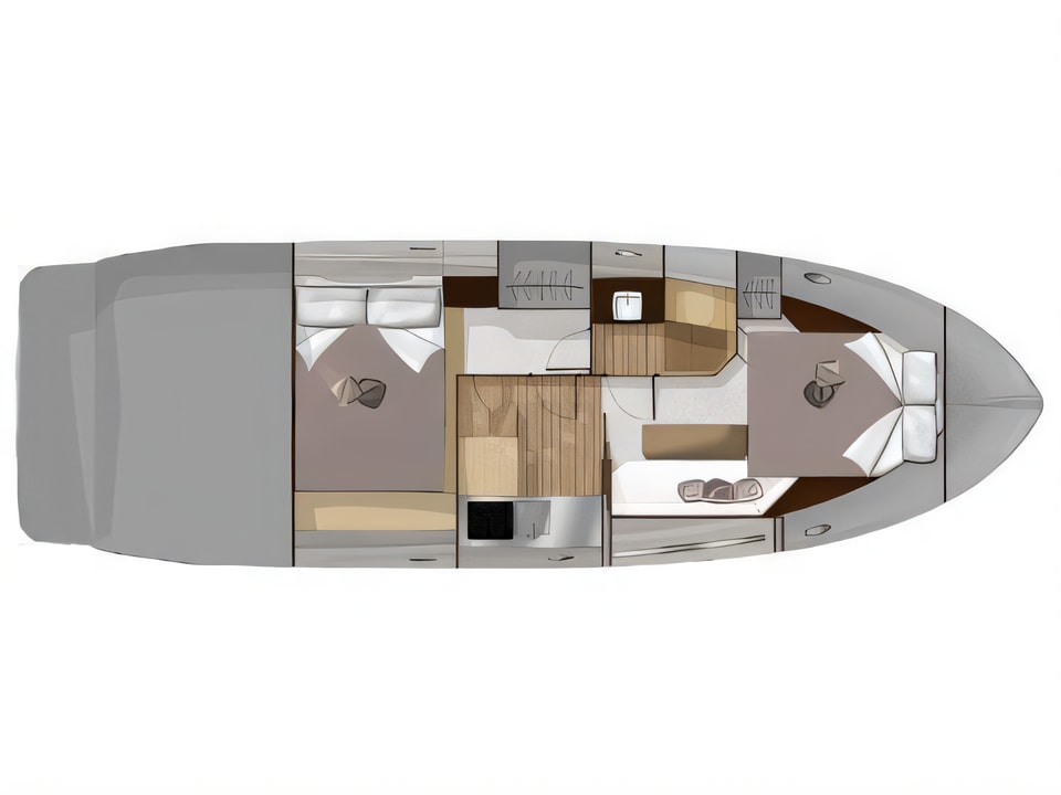 Layout of Sessa C35 motor boat with 2 cabins Croatia yacht charter