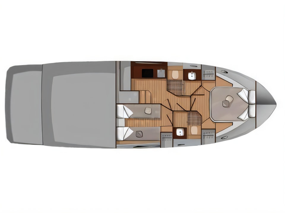 Layout of Sessa Fly 42 motor boat with 2 cabins Croatia yacht charter
