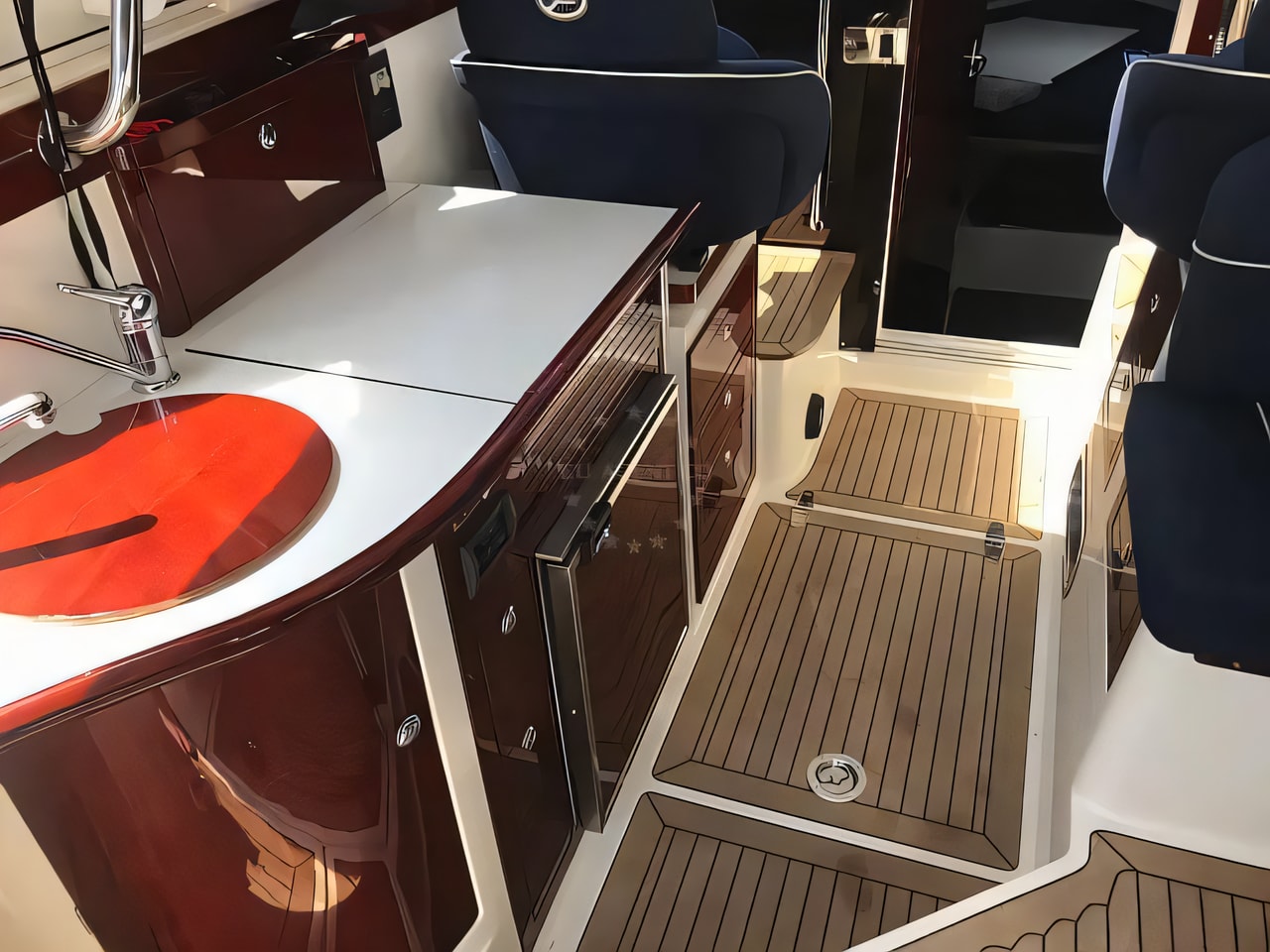 Layout of Aquador 28 HT motor boat with 2 cabins Croatia yacht charter