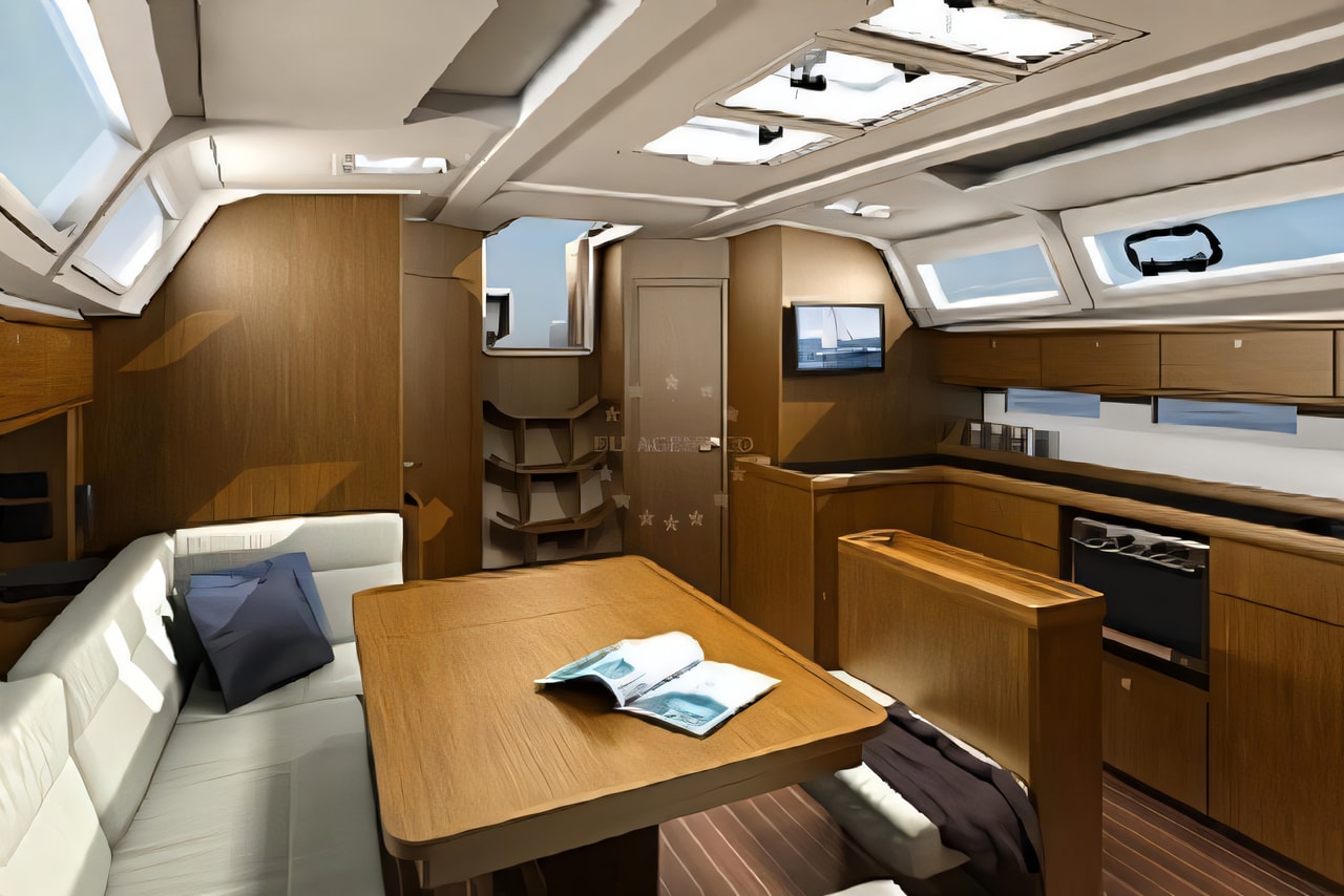 Layout of Bavaria Cruiser 46 sail boat with 4 cabins Croatia yacht charter