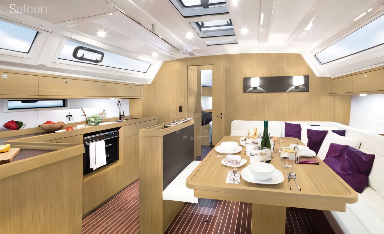 Layout of Bavaria Cruiser 46 sail boat with 4 cabins Croatia yacht charter