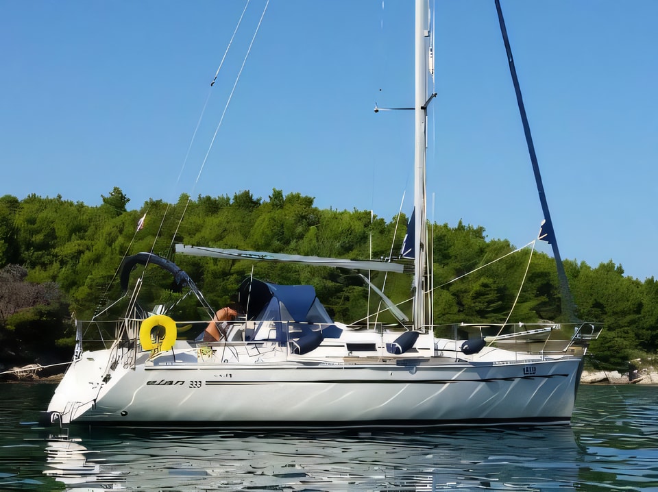 Exterior overview of Elan 333 sail boat for charter from Zadar Marina in the Kornati sailing area Croatia