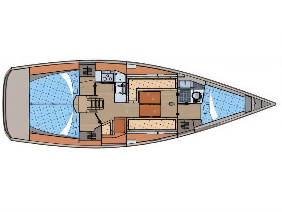 Layout of Elan 350 Performance sail boat with 3 cabins Croatia yacht charter