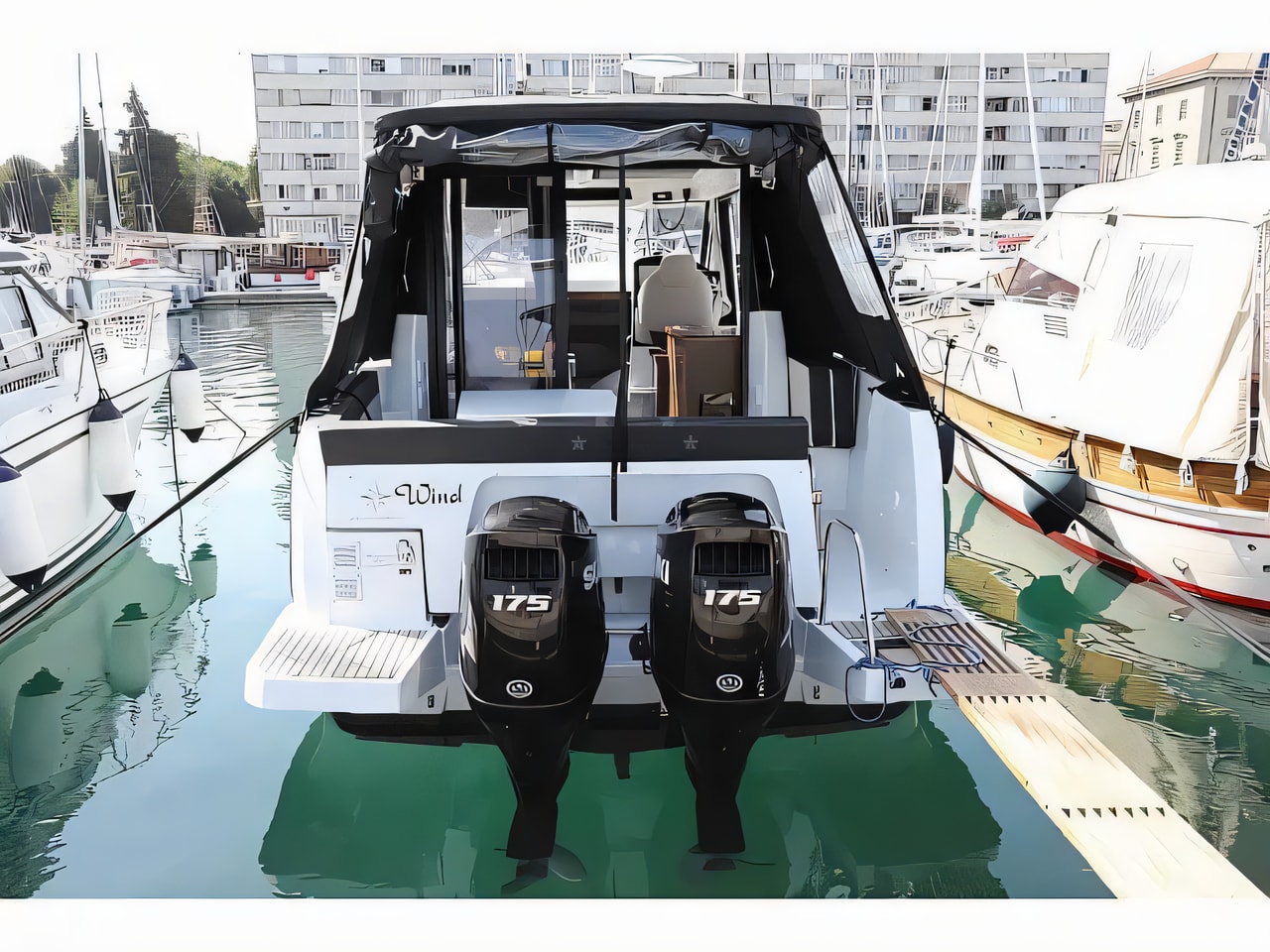 Exterior overview of Merry Fisher 895 motor boat for charter from Pula ACI Marina in the Istria / Kvarner sailing area Croatia