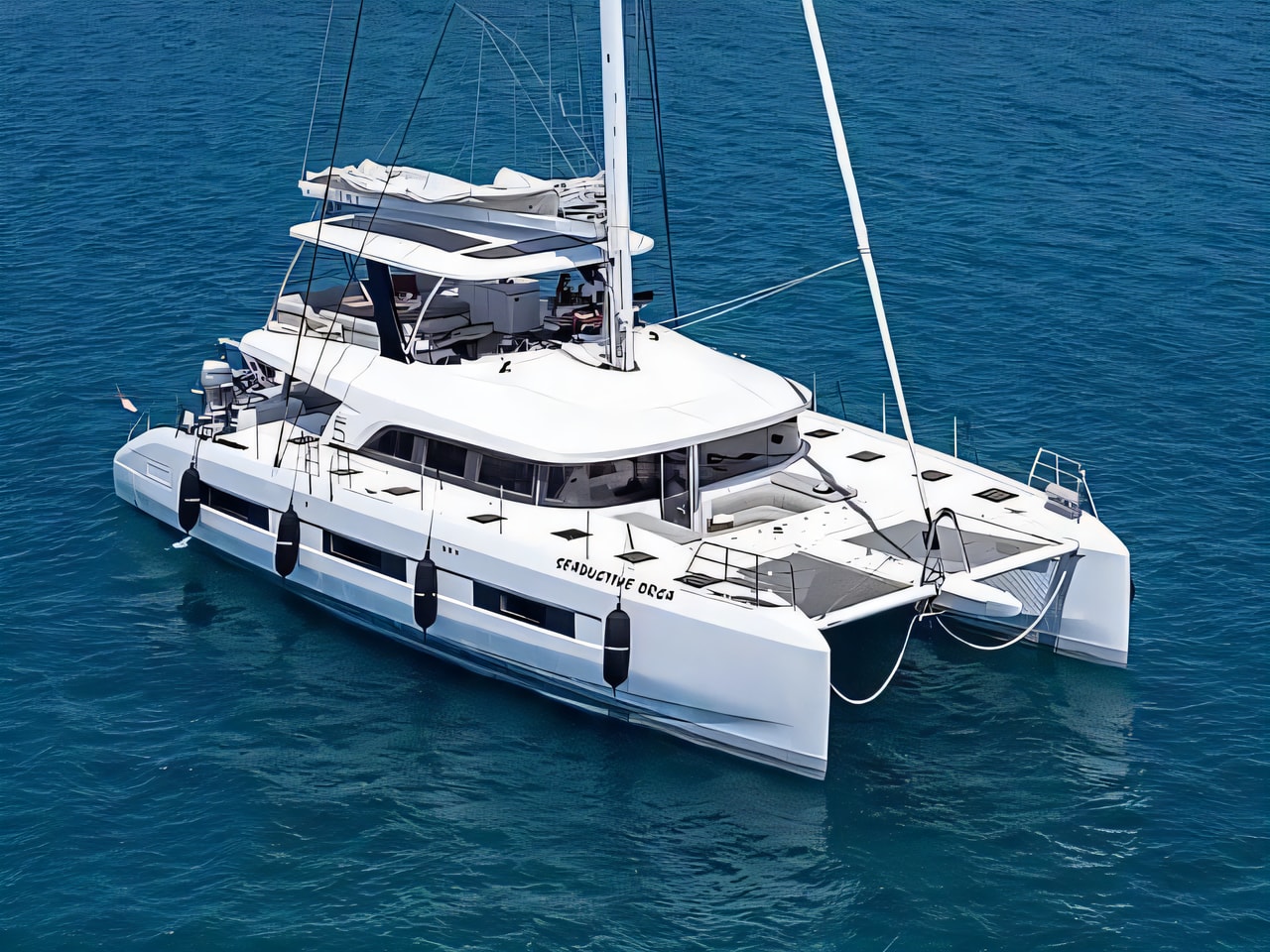 Exterior overview of Lagoon Sixty 5 catamaran for charter from Sukosan Marina Dalmacija in the Zadar sailing area Croatia
