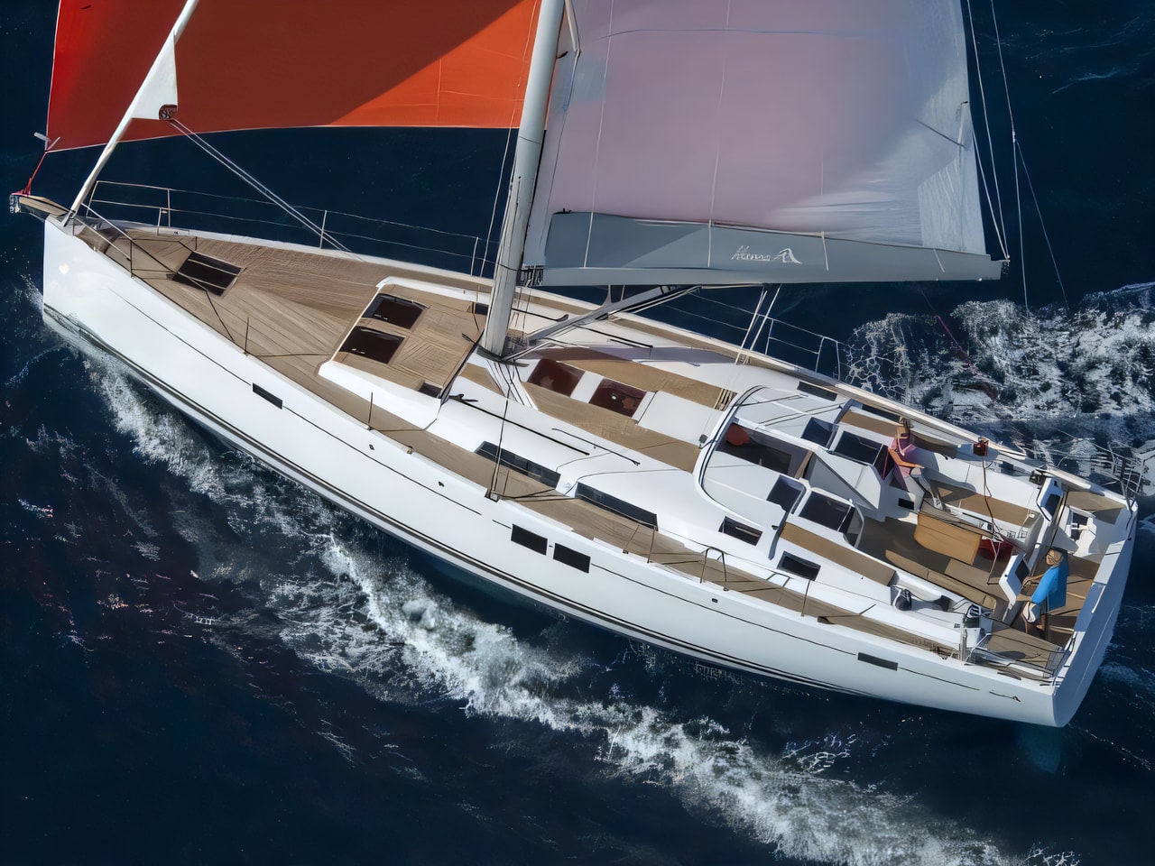 Exterior overview of Hanse 505 sail boat for charter from Vodice ACI Marina in the Sibenik sailing area Croatia