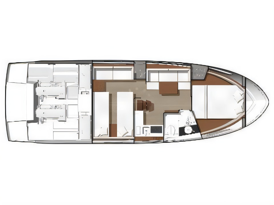 Layout of Jeanneau Leader 40 motor boat with 3 cabins Croatia yacht charter