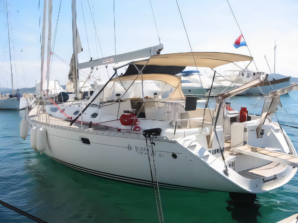 Exterior overview of Sun Odyssey 52.2 sail boat for charter from Vodice ACI Marina in the Sibenik sailing area Croatia