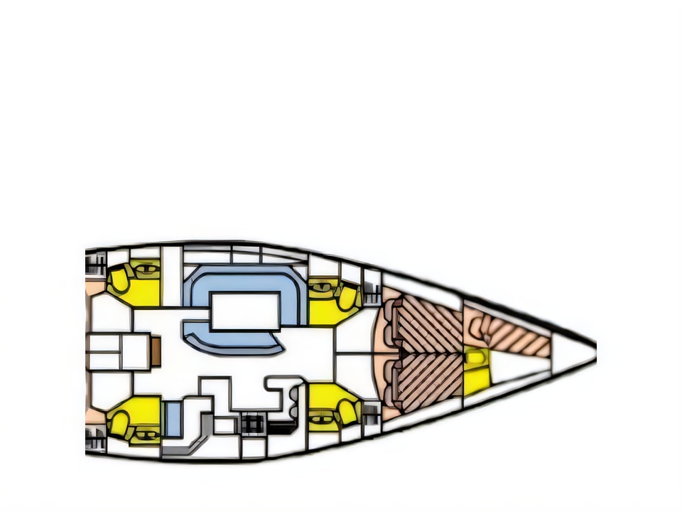 Layout of Sun Odyssey 52.2 sail boat with 5 cabins Croatia yacht charter