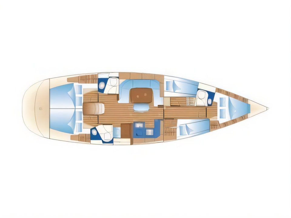 Layout of Bavaria 49 sail boat with 5 cabins Croatia yacht charter
