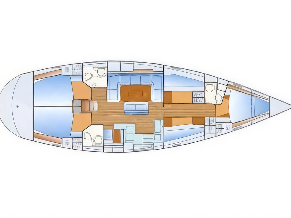 Layout of Bavaria 50 sail boat with 5 cabins Croatia yacht charter