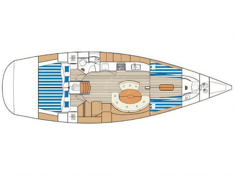 Layout of First 47.7 sail boat with 4 cabins Croatia yacht charter