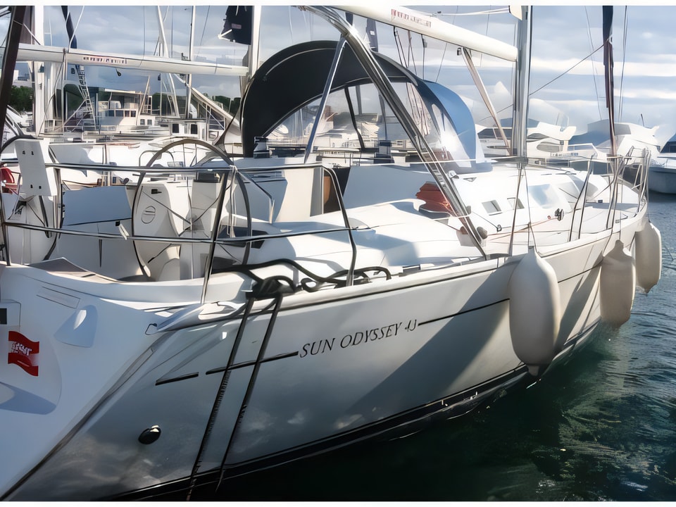 Exterior overview of Sun Odyssey 43 sail boat for charter from Vodice ACI Marina in the Sibenik sailing area Croatia