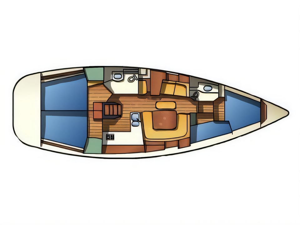Layout of Sun Odyssey 43 sail boat with 4 cabins Croatia yacht charter
