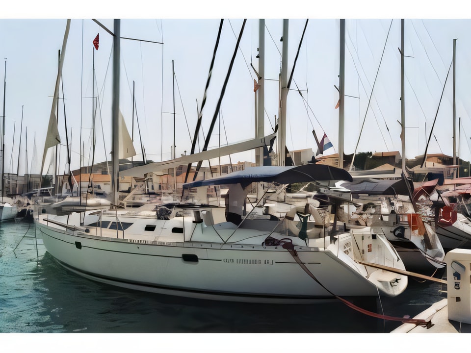 Exterior overview of Sun Odyssey 45.2 sail boat for charter from Vodice ACI Marina in the Sibenik sailing area Croatia