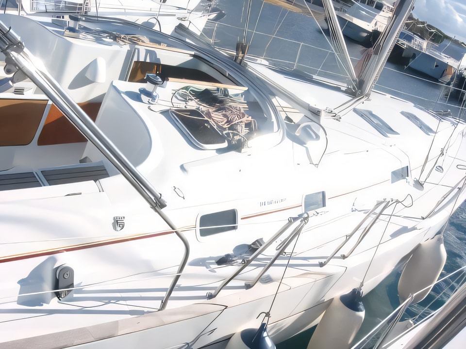 Exterior overview of Oceanis 411 sail boat for charter from Vodice ACI Marina in the Sibenik sailing area Croatia