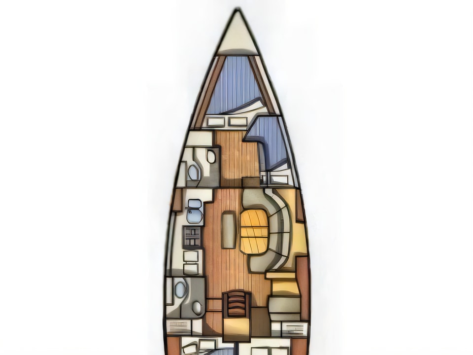Layout of Oceanis 411 sail boat with 4 cabins Croatia yacht charter