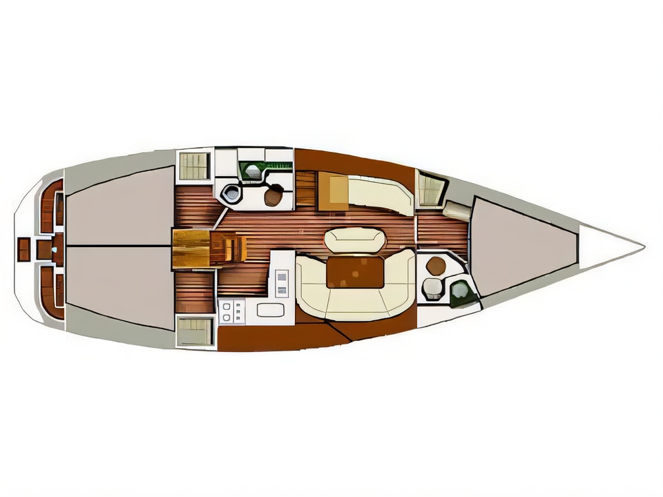 Layout of Sun Odyssey 40 sail boat with 3 cabins Croatia yacht charter