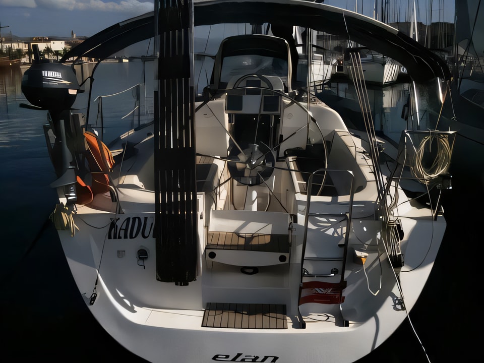 Exterior overview of Elan 333 sail boat for charter from Vodice ACI Marina in the Sibenik sailing area Croatia