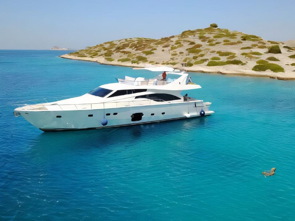 Exterior overview of Ferretti 681 motoryacht for charter from Zadar Marina Zadar in the Zadar sailing area Croatia