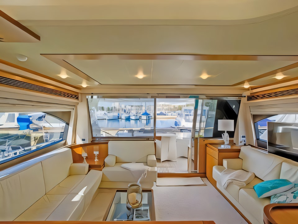 Interior of Ferretti 681 motoryacht with 4 cabins Croatia yacht charter