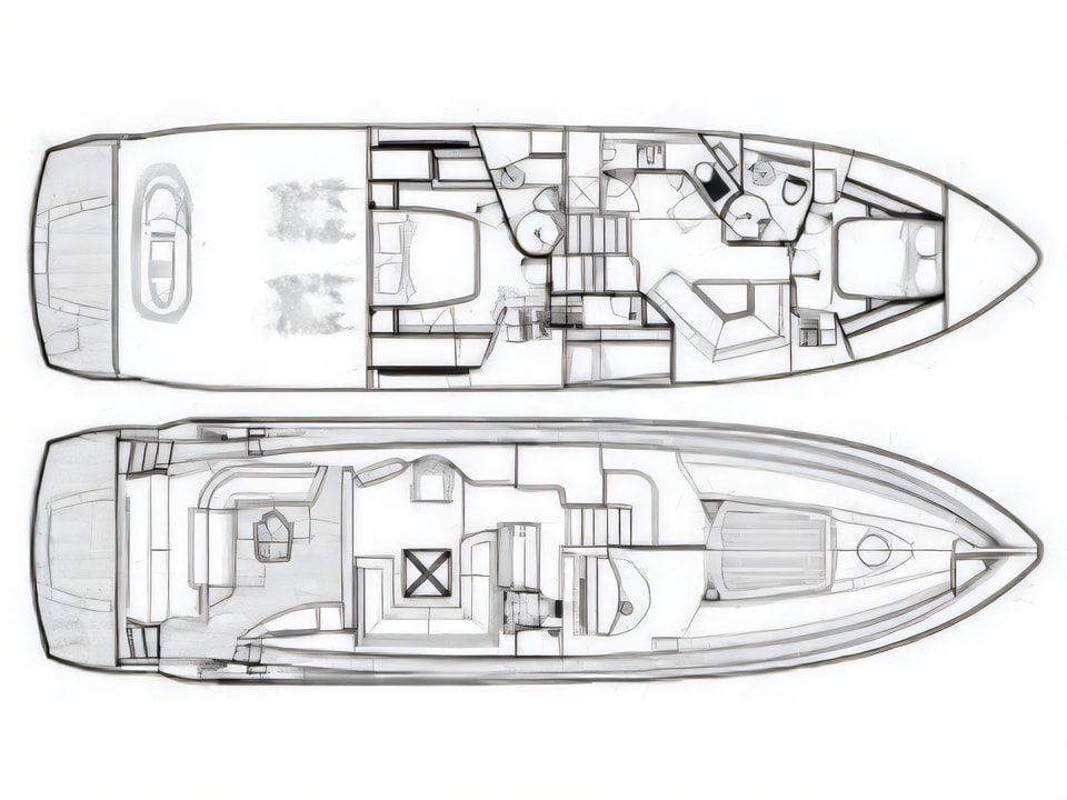 Layout of Predator 62 motoryacht with 4 cabins Croatia yacht charter