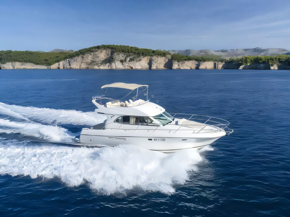 Exterior overview of Prestige 36 motor boat for charter from Dubrovnik ACI Marina in the Dubrovnik sailing area Croatia