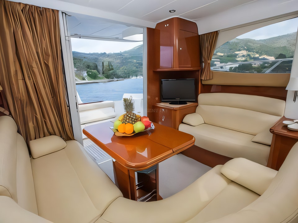 Interior of Prestige 36 motor boat with 2 cabins Croatia yacht charter