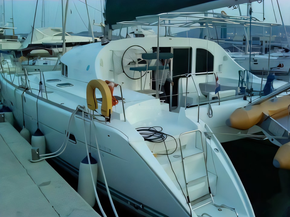 Exterior overview of Lagoon 410 S2 catamaran for charter from Murter Jezera Port in the Sibenik sailing area Croatia