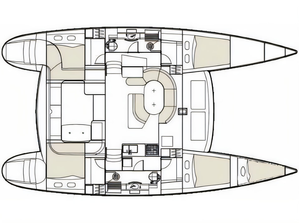Layout of Lagoon 410 S2 catamaran with 5 cabins Croatia yacht charter