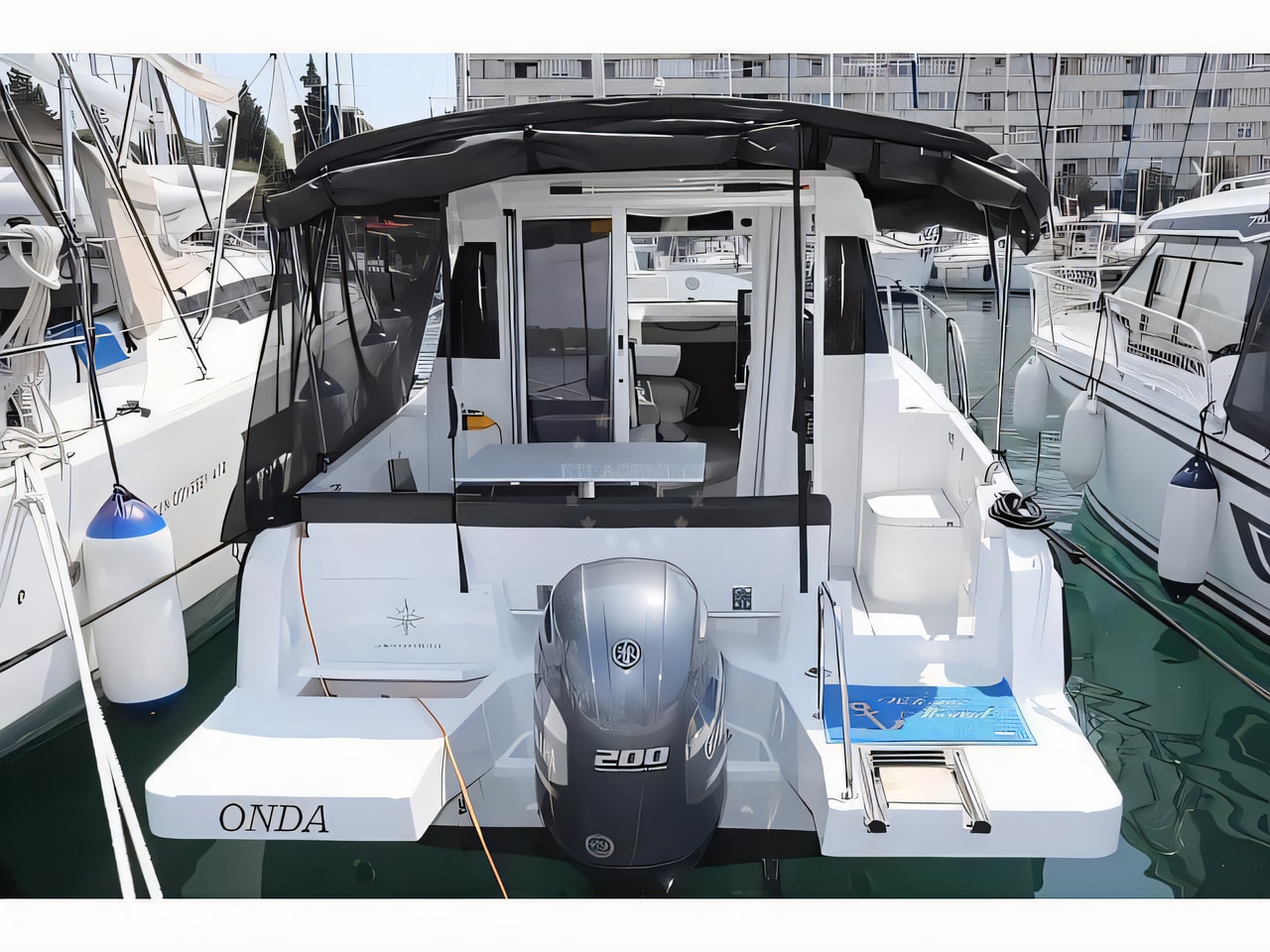 Exterior overview of Merry Fisher 795 motor boat for charter from Pula ACI Marina in the Istria / Kvarner sailing area Croatia