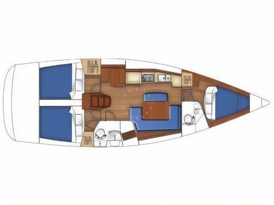 Layout of Oceanis 40 sail boat with 3 cabins Croatia yacht charter