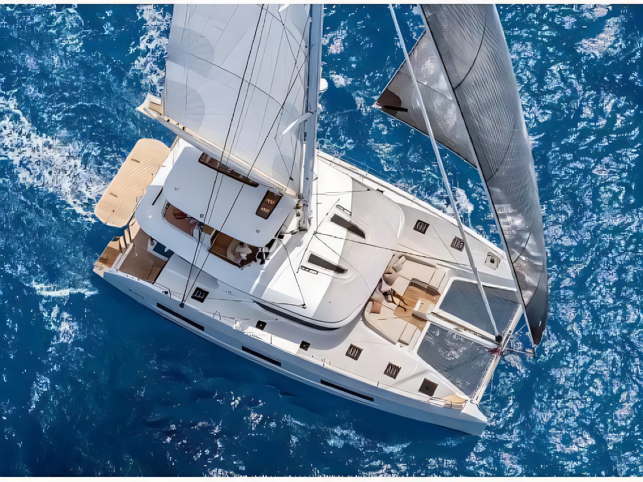 Exterior overview of Lagoon 55 catamaran for charter from Split Port in the Split sailing area Croatia