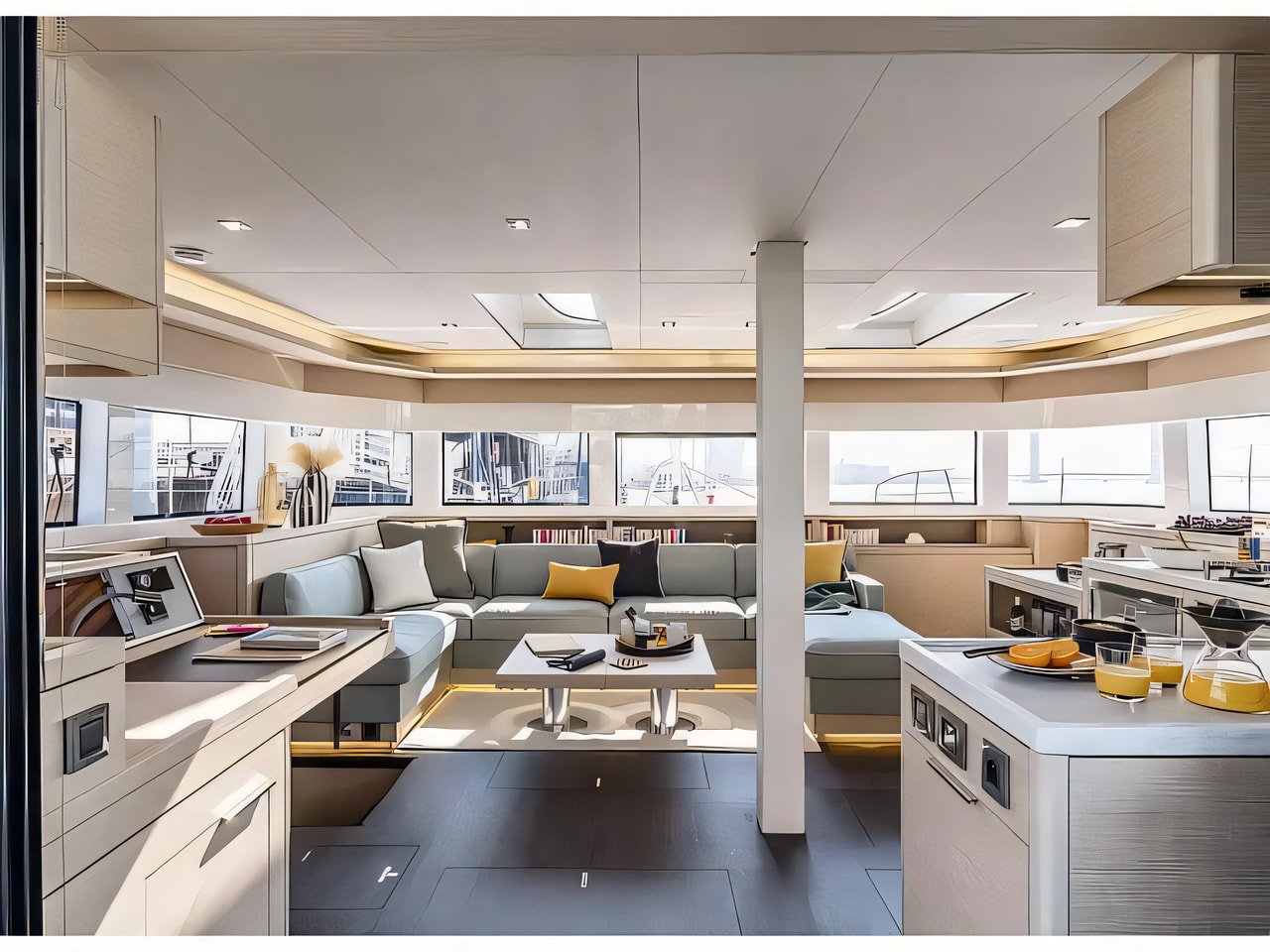Layout of Lagoon 55 catamaran with 7 cabins Croatia yacht charter