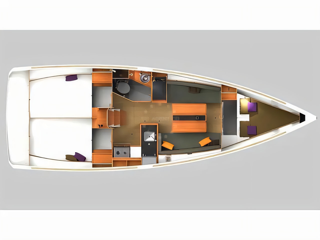 Interior of Sun Odyssey 349 sail boat with 3 cabins Croatia yacht charter