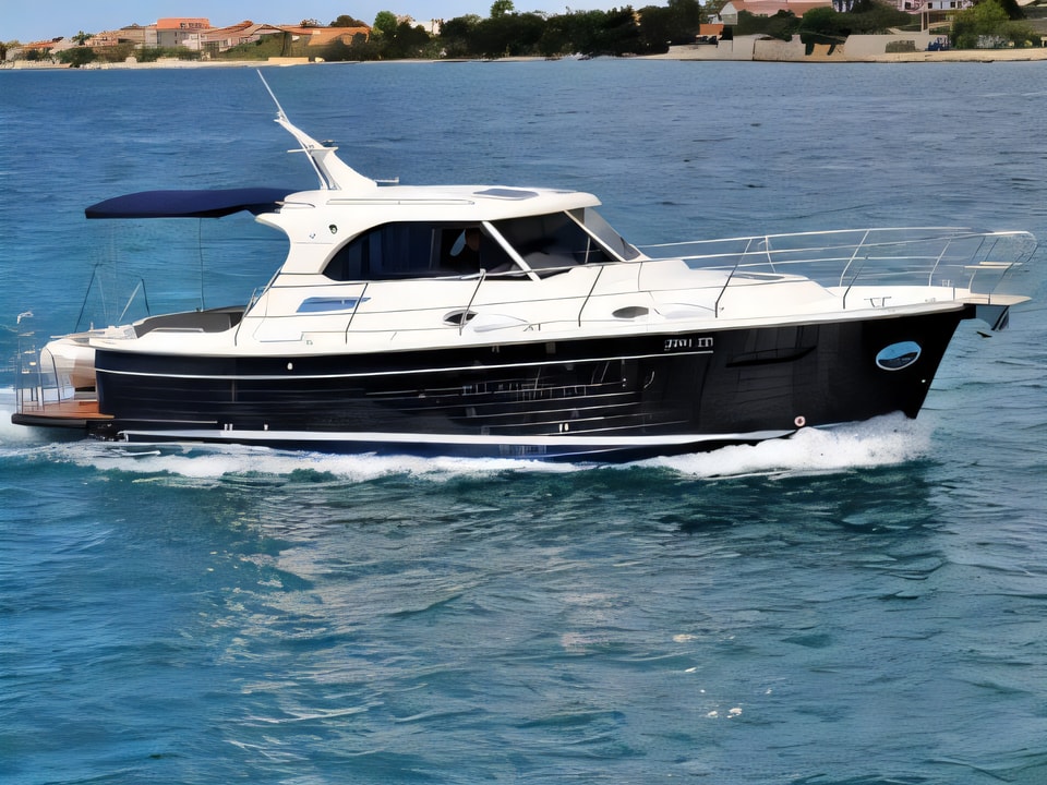Exterior overview of ADRIANA 36 BT motor boat for charter from Sukosan Marina Dalmacija in the Zadar sailing area Croatia