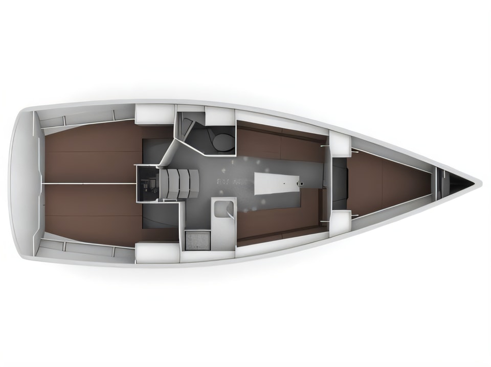 Layout of BAVARIA C 34 sail boat with 3 cabins Croatia yacht charter