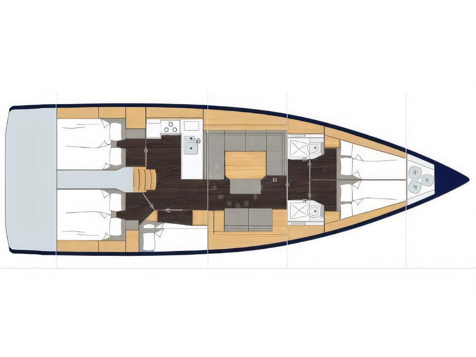 Layout of BAVARIA C 45 BT sail boat with 5 cabins Croatia yacht charter