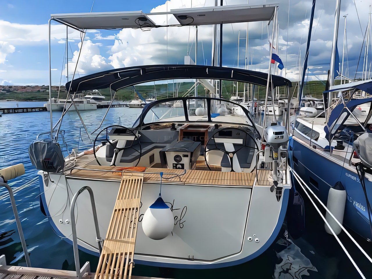 Exterior overview of D&D Kufner 50 I. sail boat for charter from Trogir ACI Marina in the Split sailing area Croatia