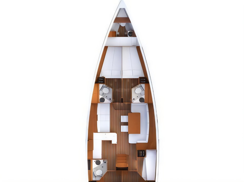 Layout of Jeanneau 53 sail boat with 5 cabins Croatia yacht charter