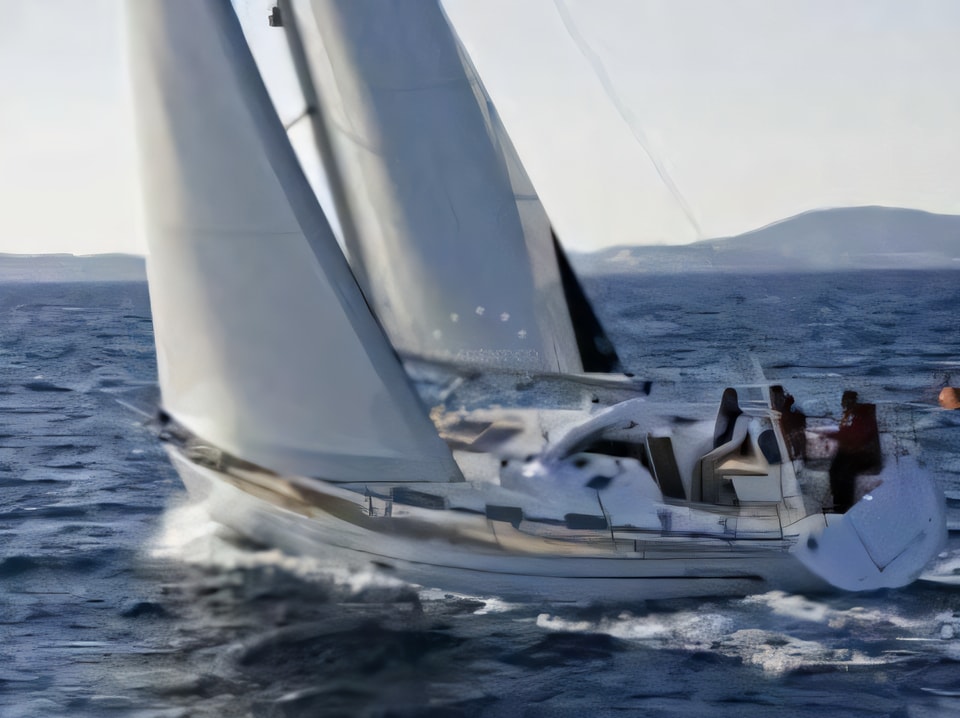 Exterior overview of Bavaria 38 Cruiser sail boat for charter from Murter Marina Betina in the Sibenik sailing area Croatia